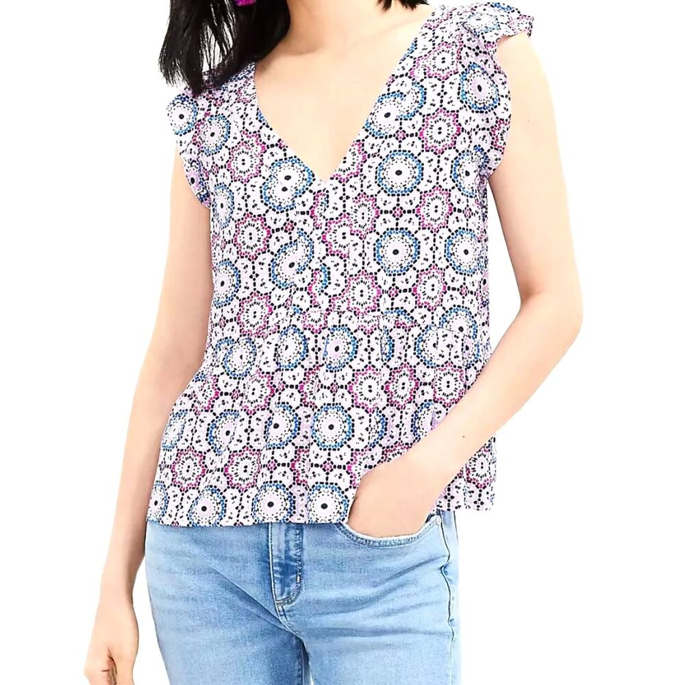 Loft Mosaic Flutter Peplum Top - Size XSP